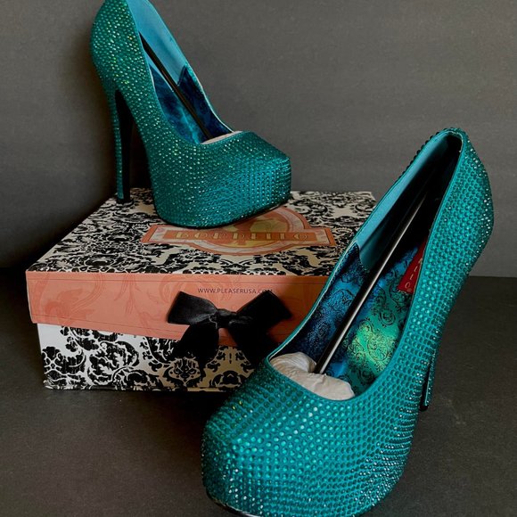 Bordello Teeze Rhinestone Platforms Turquoise Size 8 - Picture 12 of 13